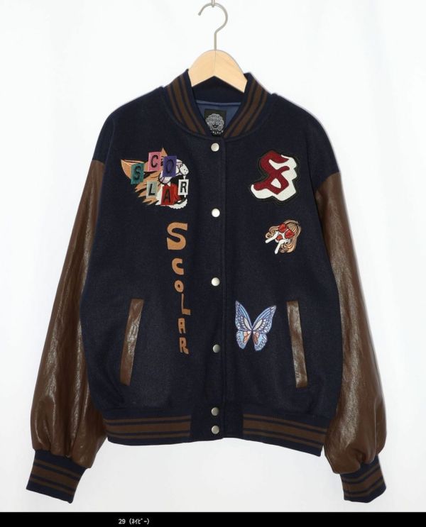 皮革拼接棒球外套 