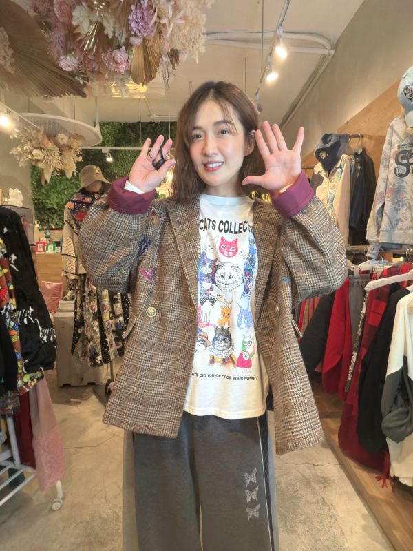 千鳥格刺繡夾克 