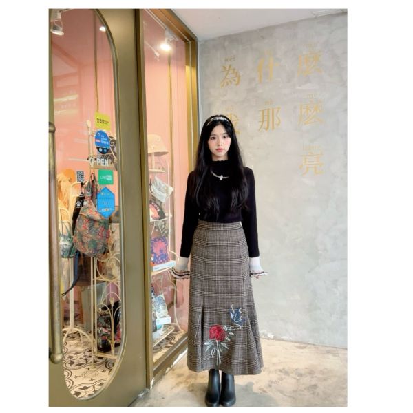 格紋玫瑰魚尾裙 