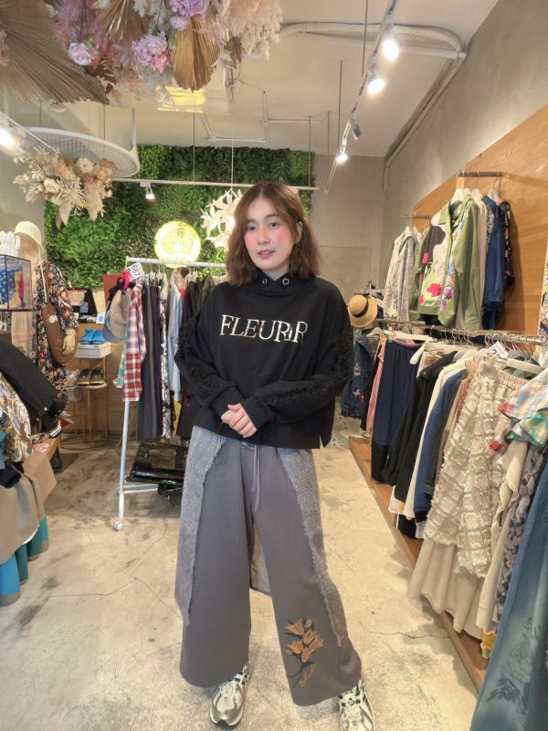 可拆開綁帶羽毛寬褲 