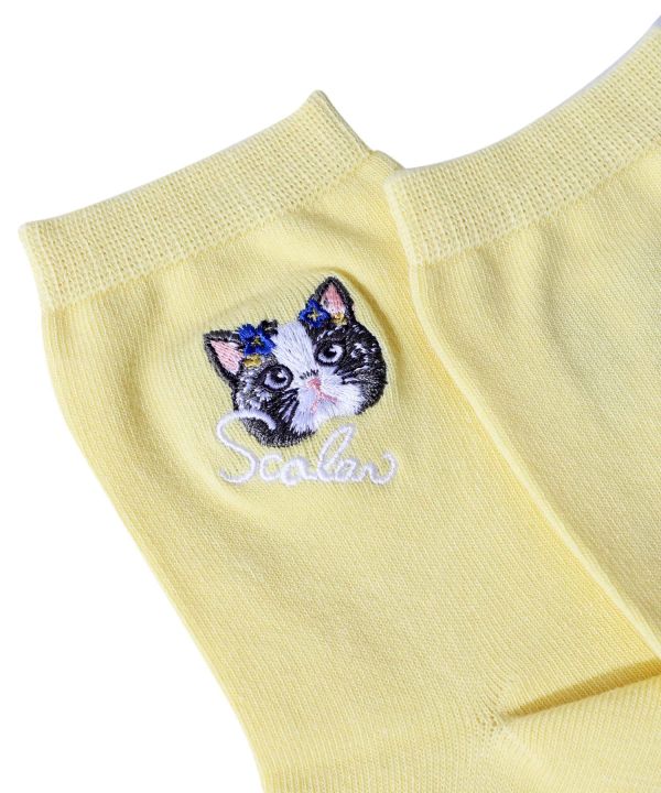 貓刺繡襪 