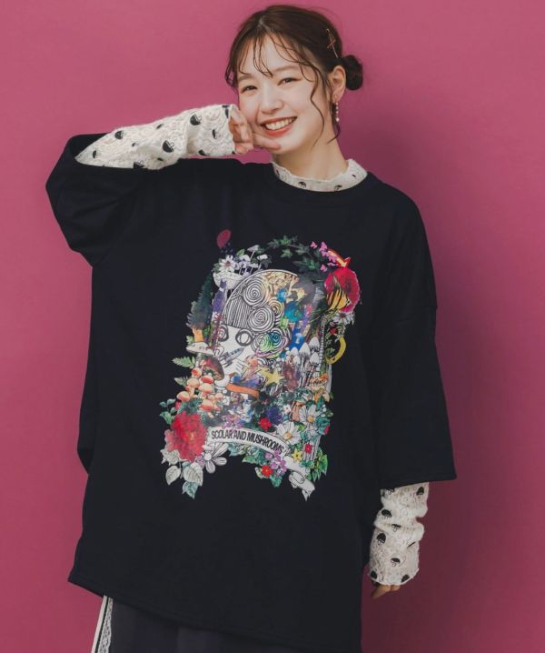 蘑菇假兩件中長版上衣 