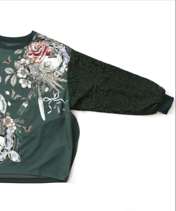 拼蕾絲紗貴族塗鴉造型上衣 