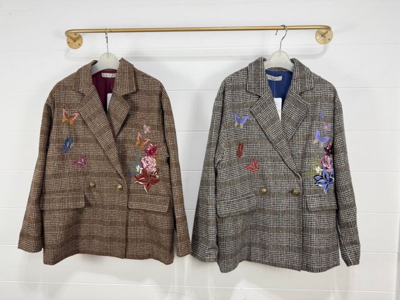 千鳥格刺繡夾克 