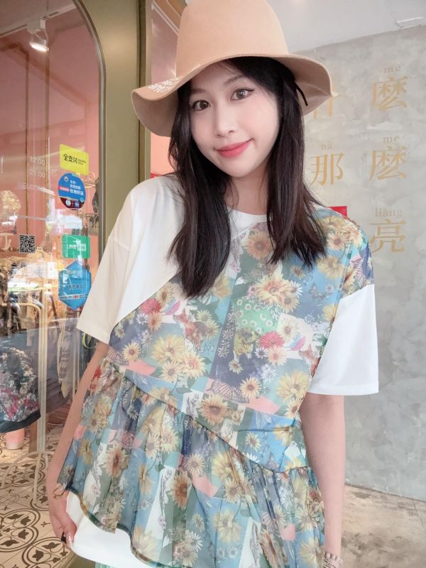 向日葵拼接雪紡上衣 