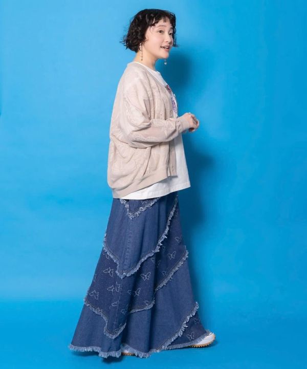 海浪紋路蝴蝶牛仔拼接裙 