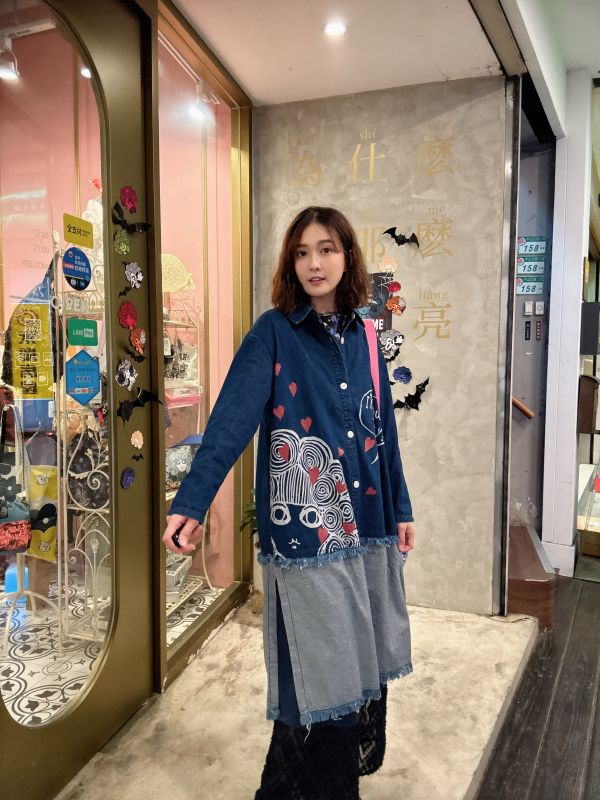 牛仔愛心娃頭襯衫洋 