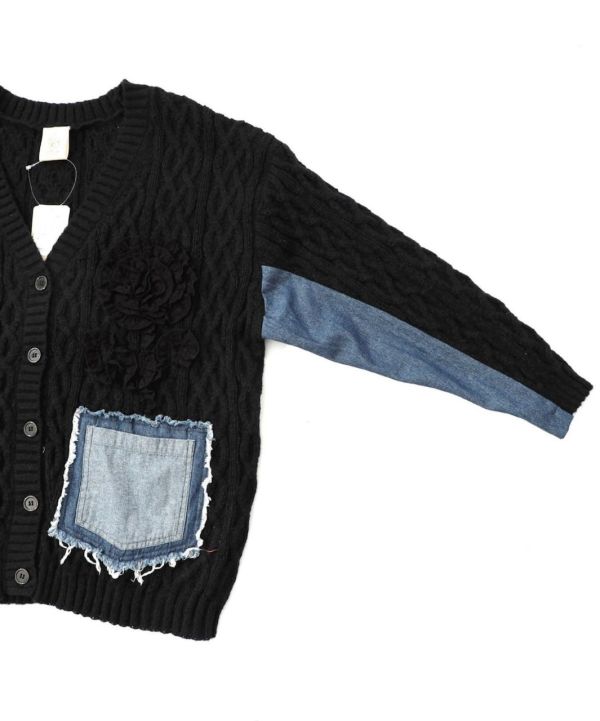 麻花針織牛仔拼接外罩 