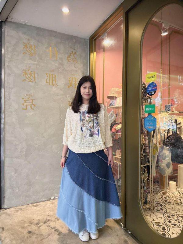 海浪紋路蝴蝶牛仔拼接裙 