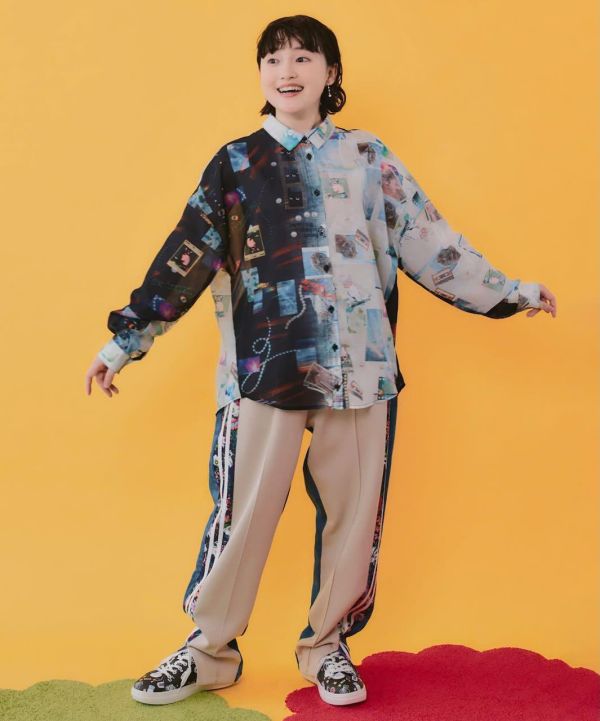 條紋花朵/膠卷漸層襯衫 