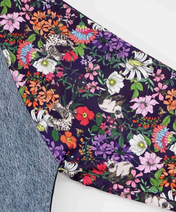 暹羅貓花朵運動牛仔拼接外套 