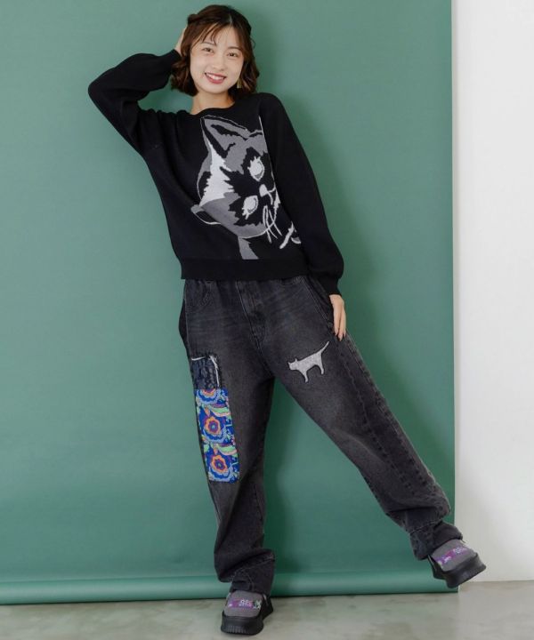四種穿法-貓咪陰影拼接上衣 