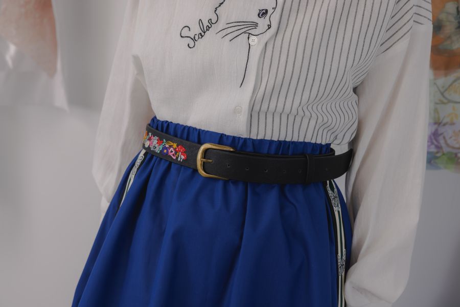 Scolar刺繡皮革腰帶 