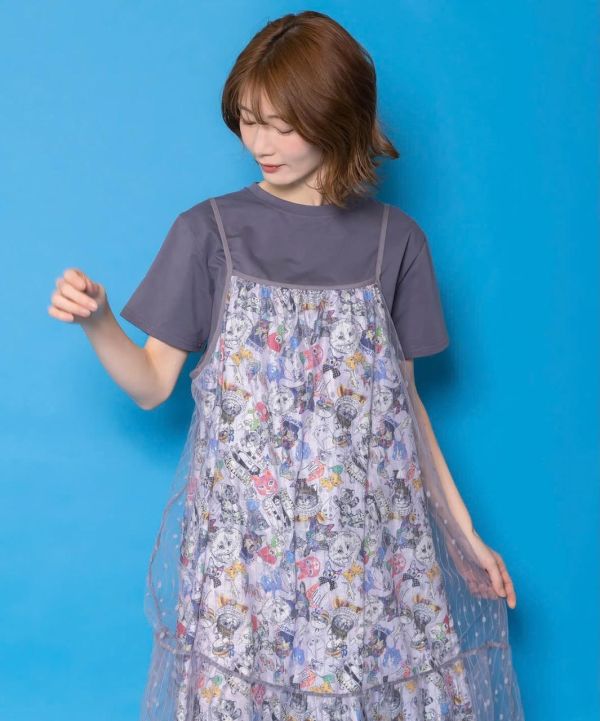 細肩帶拼紗背心 