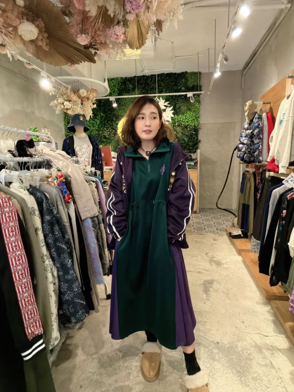 拼接立領拉鏈洋裝 