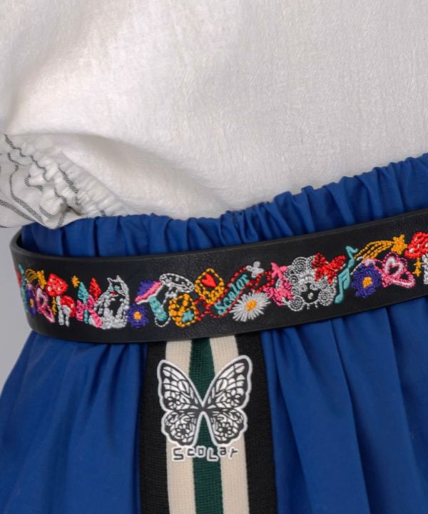 Scolar刺繡皮革腰帶 