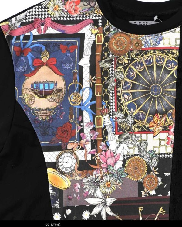 鑰匙圖騰異材拼接中長版上衣 