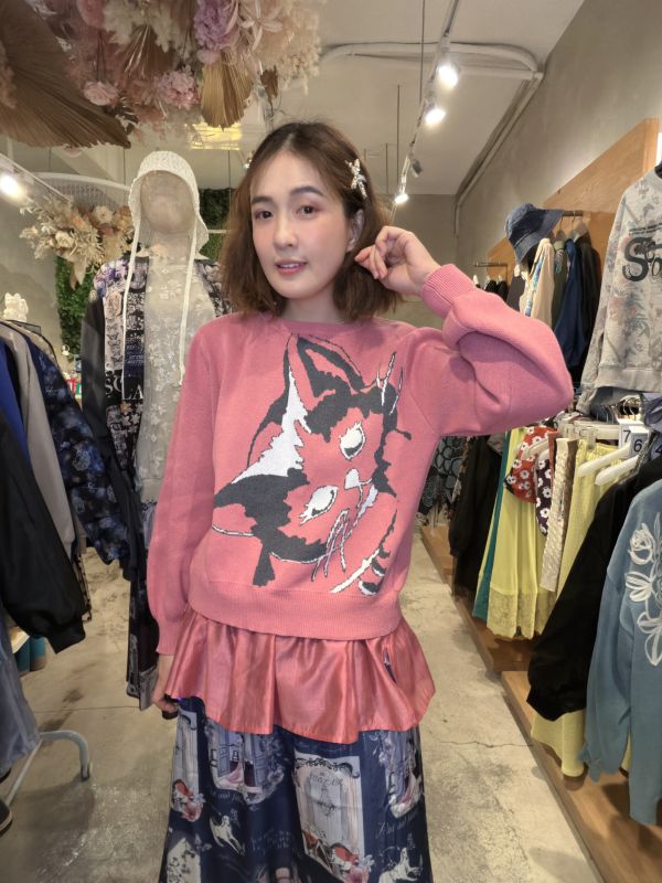 四種穿法-貓咪陰影拼接上衣 