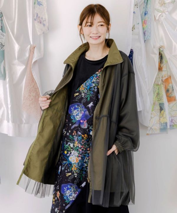 玫瑰刺繡拼接外套 