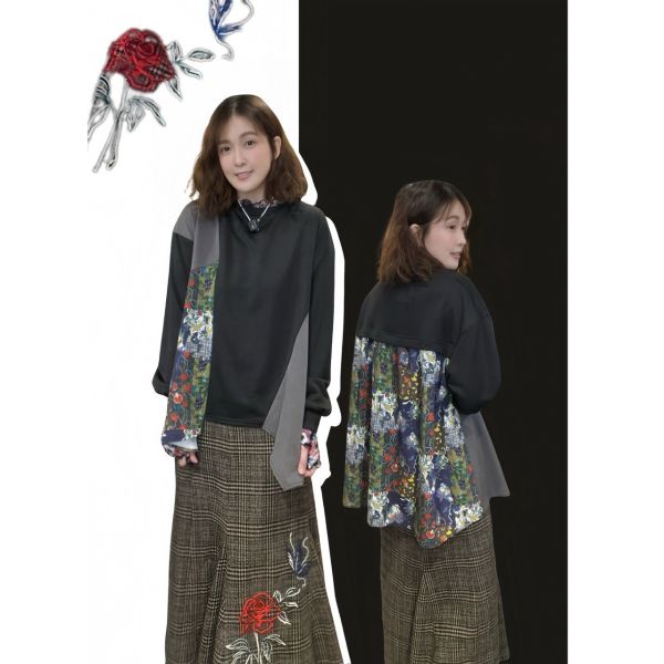 格紋玫瑰魚尾裙 