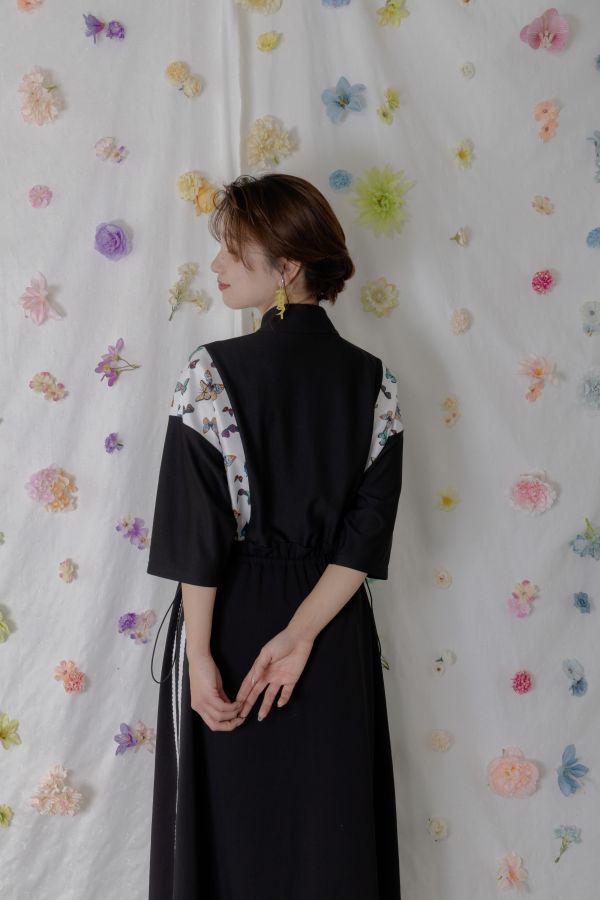 蝴蝶蕾絲抽繩長洋裝 