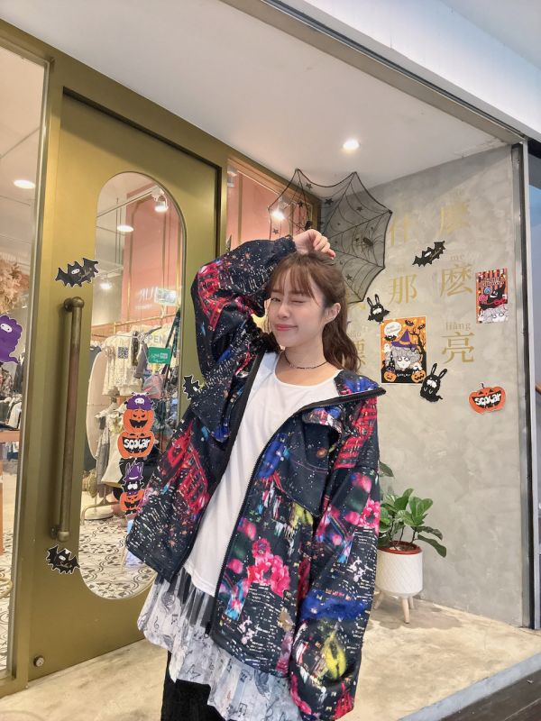蘑菇/潑墨/花草 內刷毛連帽外套 