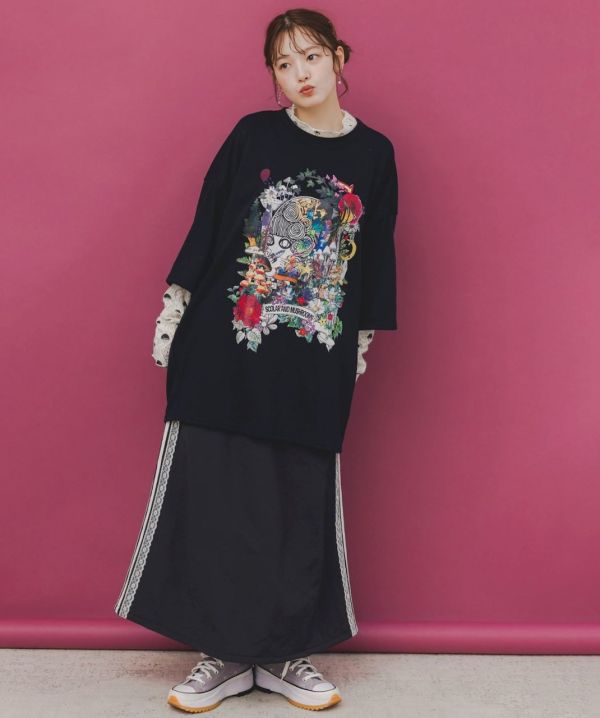 蘑菇假兩件中長版上衣 