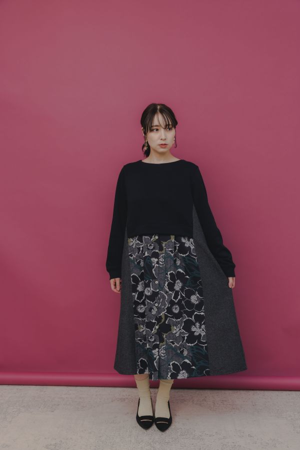 繁星花異材質拼接洋裝 