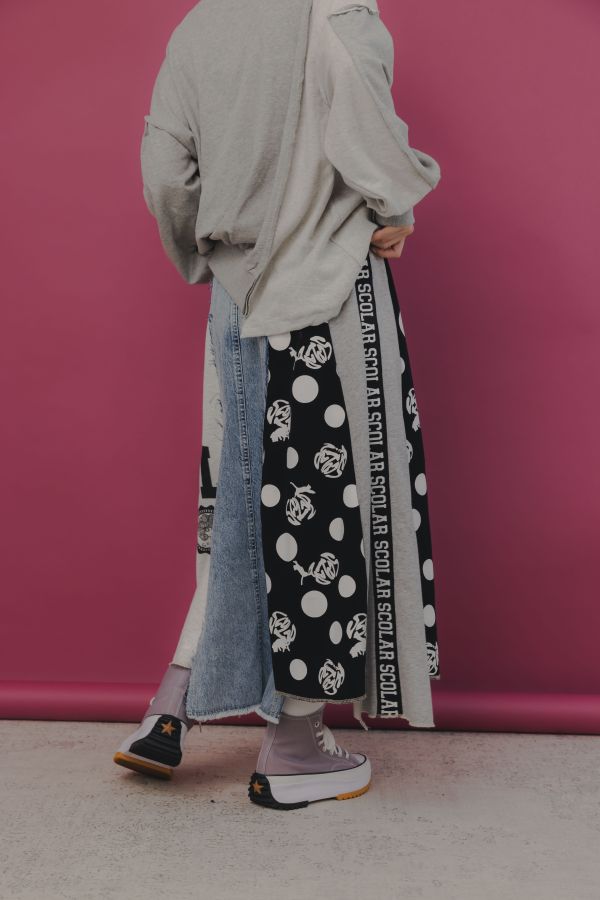 點點牛仔拼接裙 