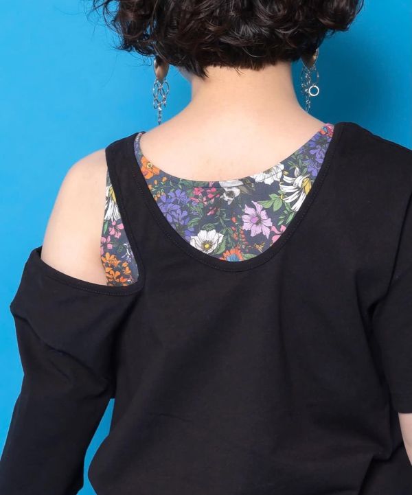 花朵花豹切肩造型上衣(兩件式) 