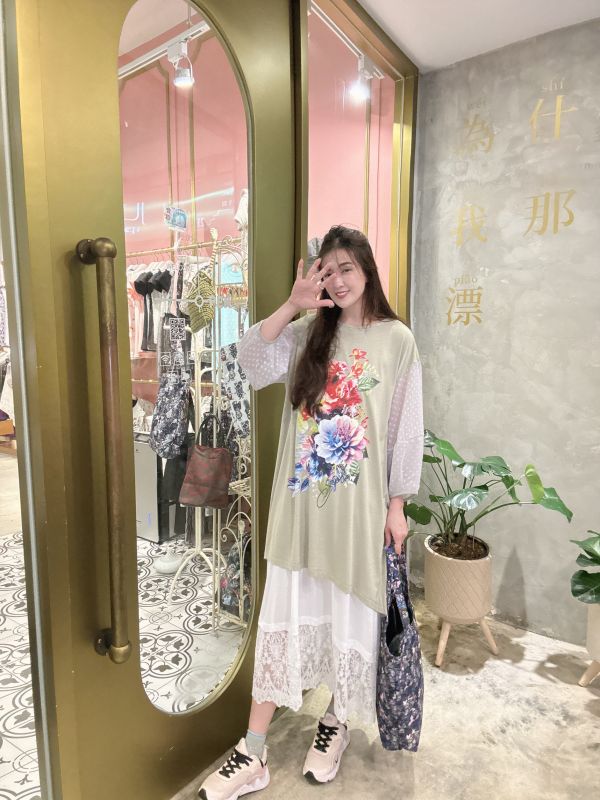水玉寫實花長上衣 