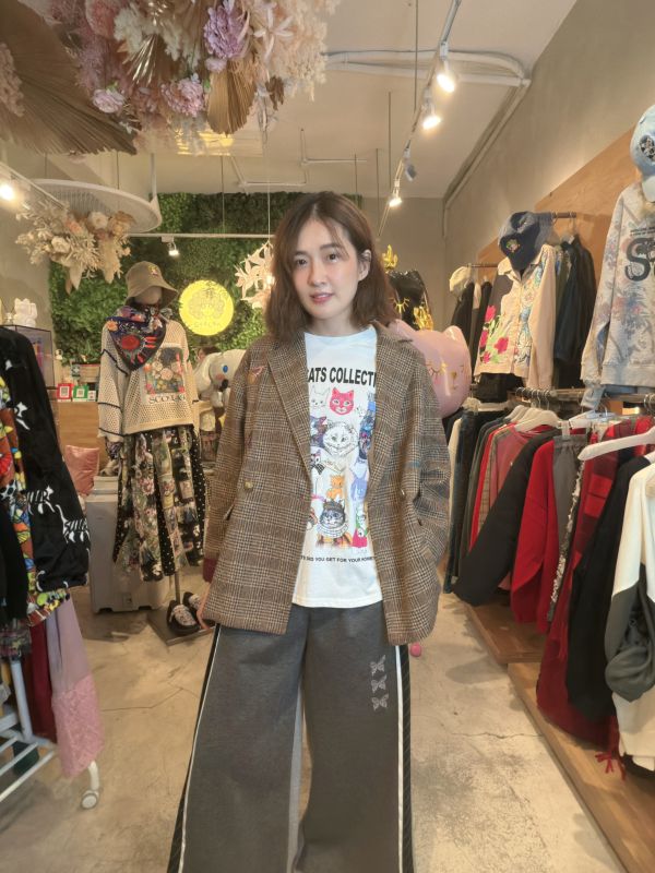 千鳥格刺繡夾克 