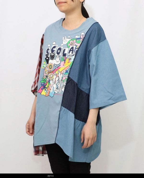 純棉-彩虹拼接異材上衣 