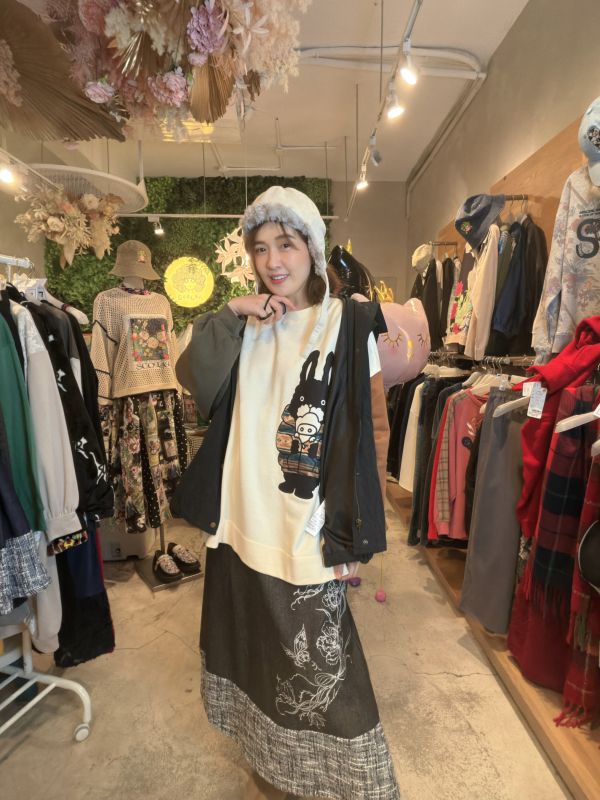 毛呢花蝶拼接裙 