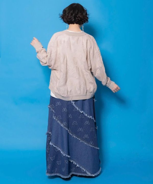 海浪紋路蝴蝶牛仔拼接裙 