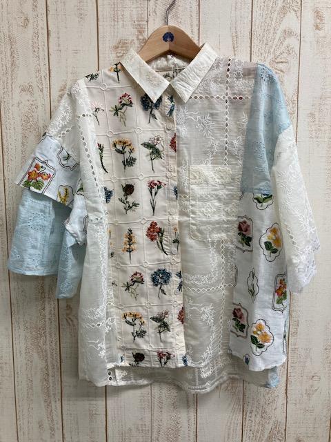 花草蕾絲拼接襯衫 