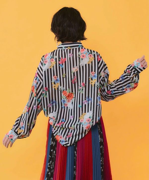 條紋花朵/膠卷漸層襯衫 