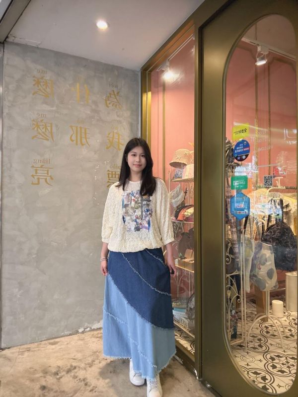 海浪紋路蝴蝶牛仔拼接裙 