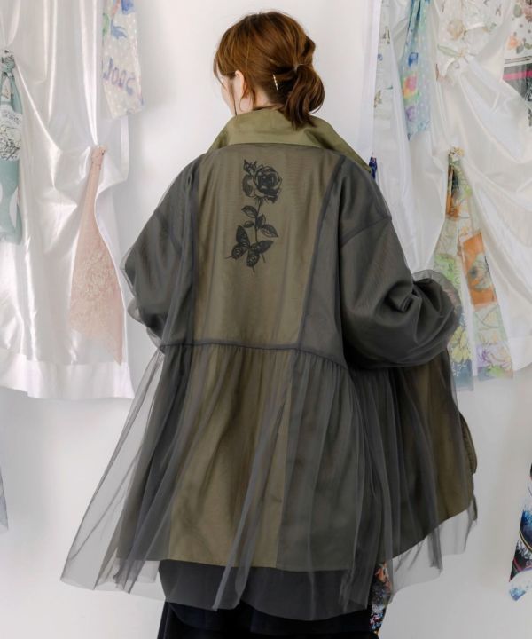 玫瑰刺繡拼接外套 