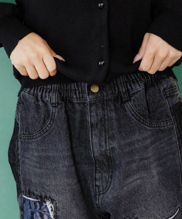 花豹貓拼接牛仔褲 