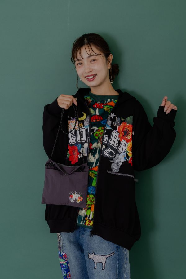 花朵塗鴉拉鏈袋子連帽外套 