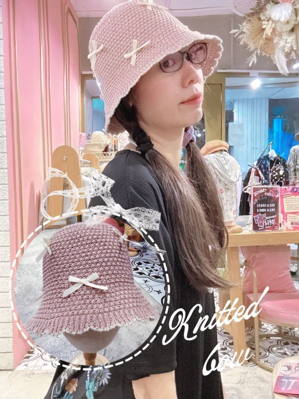 蝴蝶結針織漁夫帽 