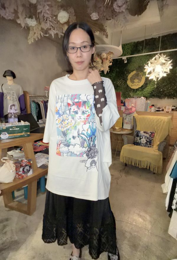 貓咪假兩件裝長版上衣 