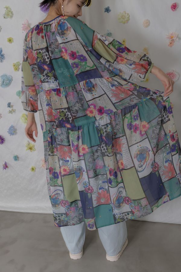 格子宇宙V領長版洋裝 