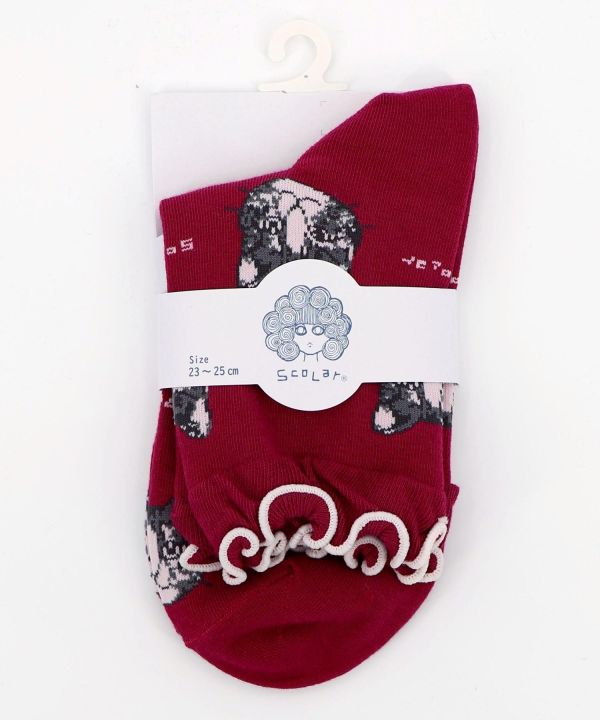 秋冬9月-貓咪頭朵朵邊襪 