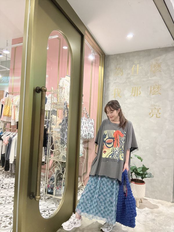 (雙面穿)蘑菇方格泡泡裙 