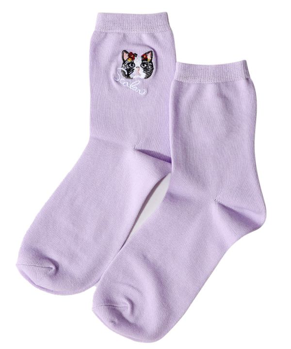 貓刺繡襪 