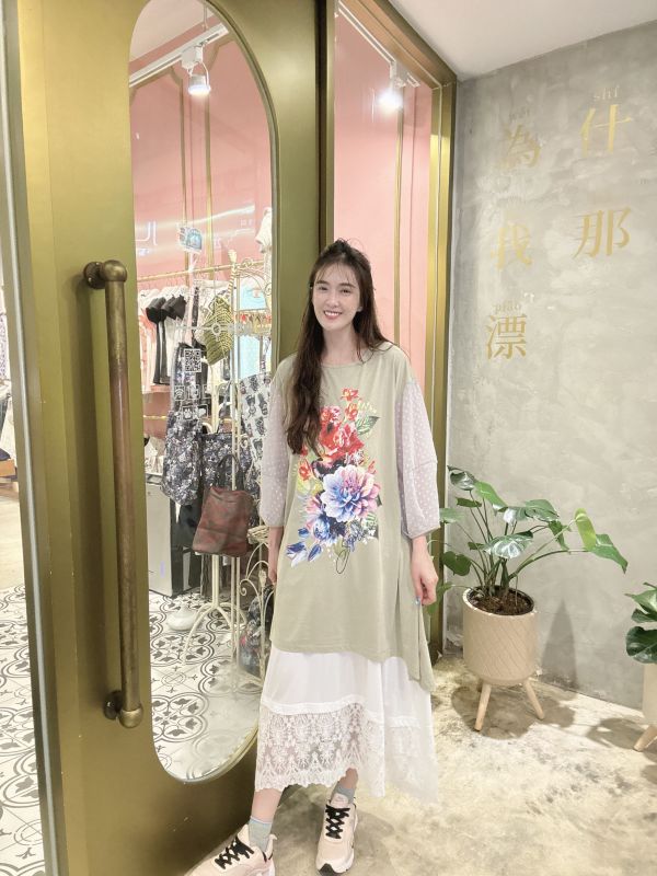 水玉寫實花長上衣 