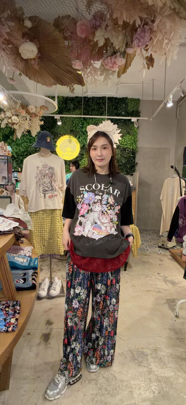 暹羅貓花朵皺皺褲 