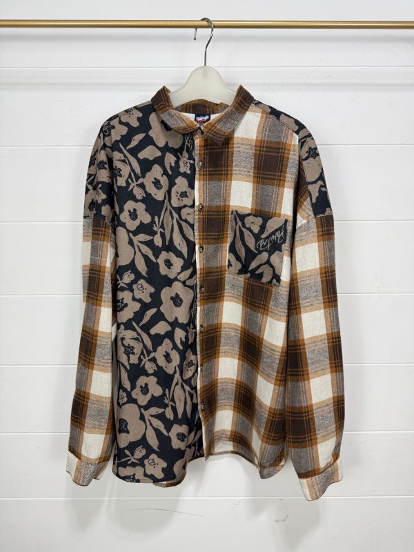 黑花格子拼接襯衫 